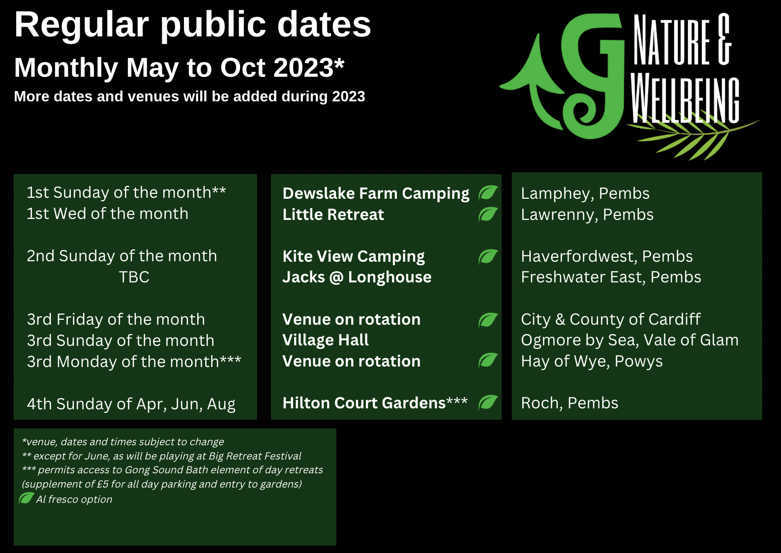 2023 initial dates GTours Wales Sound Healing Therapy